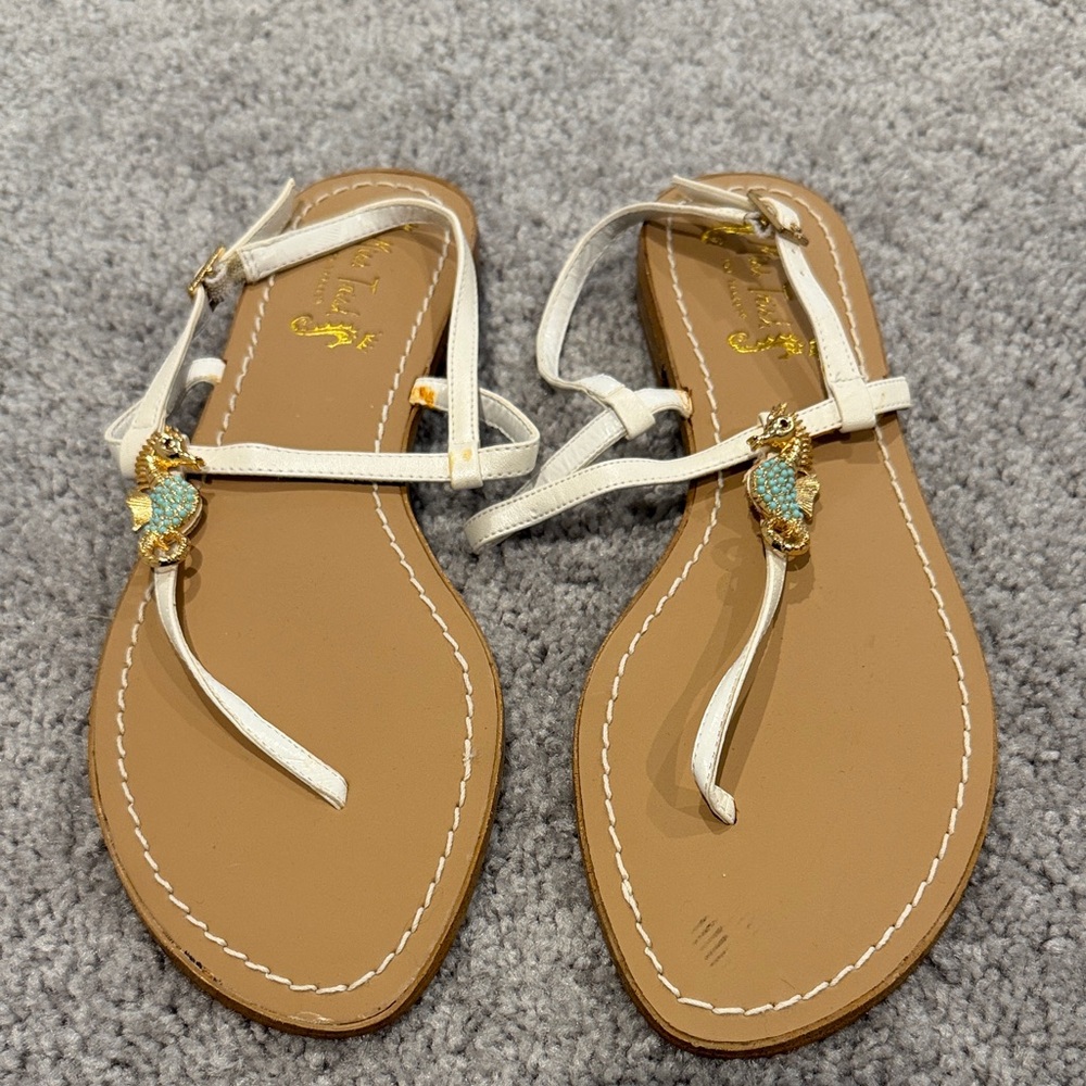 Chic White Sandals with Gold and Turquoise Accents